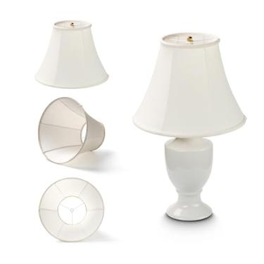 Imagem de Conjunto de 2 cúpulas grandes ELFCAB para luminária de chão e candeeiro de mesa 18 x 35,5 x 28 cm, tecido DIY de linho natural feito à mão, aranha (branco)