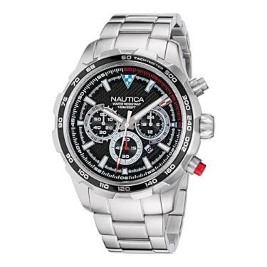 Imagem de Nautica Relógio masculino NAPNSF301 NST Chrono com pulseira de aço inoxidável reciclado, Prata