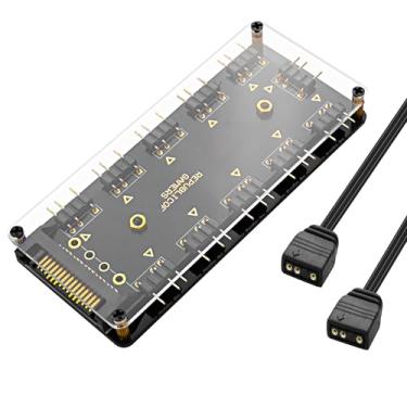 Imagem de MEIRIYFA Hub divisor ARGB de 5V 3 pinos, controlador de hub de ventilador de LED de 1 a 10 vias com cabo de extensão de 50 cm/adaptador de cabo de extensão SATA para PC ARGB Fan Cooler