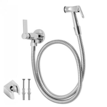 Imagem de Ducha Higiênica Luxo para Banheiro, Metal Cromado, 1,20m, Corpo em Metal, Canopla Inox, Gatilho Zamac, com Suporte e Parafusos