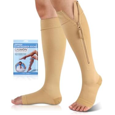 Imagem de CASMON Meias de Compressão com Zíper de 15-20 Mmhg para Mulheres E Homens, Meias de Compressão Até O Joelho, Meias de Suporte Médicas Abertas para Varizes, Pós-Cirurgia, Inchaço, Enfermeiras, Gravidez