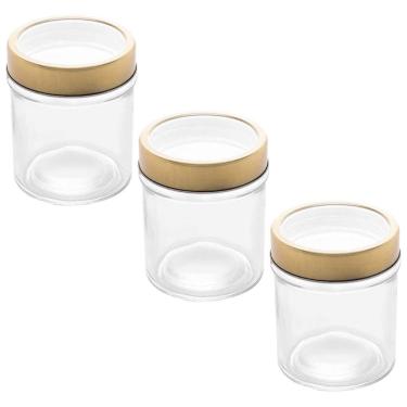 Imagem de Kit 3 Potes Vidro Borossilicato Tampa Dourada 350ml