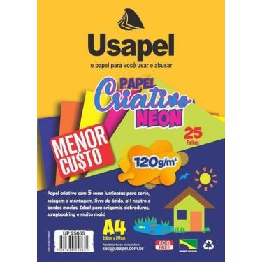 Imagem de Papel criativo A4 120g Usapel neon 5 cores com 25 folhas