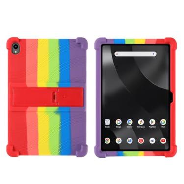 Imagem de Kwamaz Capa para tablet Onn de 12,1 polegadas (2024) modelo 100146663, capa infantil de silicone macio com suporte para Walmart Onn Surf Tablet capa de 12,1 polegadas, arco-íris