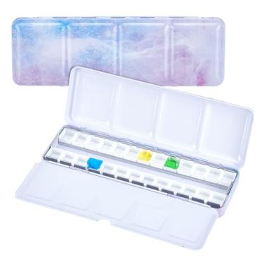 Imagem de NBEADS Paleta de aquarela vazia de viagem, paleta vazia de 22 × 7,9 x 2,9 cm de caixa de lata de aquarela vazia com 26 peças de plástico para guache, estúdio e pintura ao ar livre, lilás