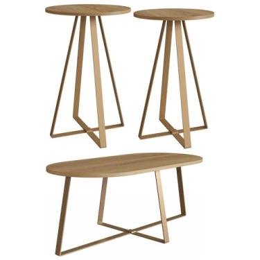 Imagem de Conjunto Mesa de Centro e Duas Mesas Laterais Redondas ATS Hanover e Dourado