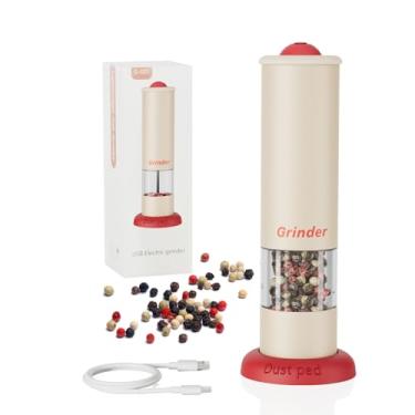 Imagem de Moedor elétrico de sal e pimenta, operação com uma mão, moedor automático de sal e pimenta, moedor de cerâmica recarregável por USB, com moedor de pimenta, conjunto com armazenamento para cozinha