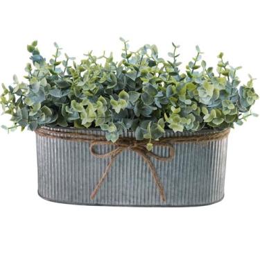 Imagem de Arranjo artificial de eucalipto Winlyn Rustic Oval Planter