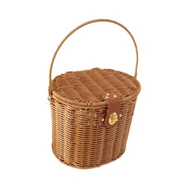 Imagem de Fenteer Cesta de com alça, decoração doméstica, organizador portátil, cesta de compras para pequenos brinquedos, toalhas e artigos de, Sem Forro