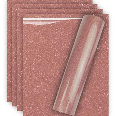Imagem de Tvinyl Warehouse Vinil de transferência de calor HTV com glitter ouro rosa para camiseta 30,5 x 25,4 cm (pacote com 5), fácil de remover ervas daninhas e passar, tamanho garantido