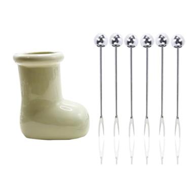 Imagem de Conjunto de 6 palhetas de comida de frutas, garfos de sobremesa, com lindos potes de cerâmica, salada, garfos pequenos, palitos de coquetel para aquecer a casa, presentes de festa e bar