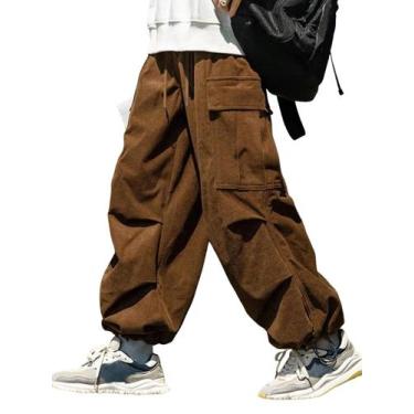 Imagem de Calças ZAFUL Flat Pocket Parachute para homens e mulheres em veludo co