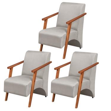 Imagem de Kit 3 Poltronas Venus 1 Lugar Braço Madeira Maciça Tecido Suede Unidecor Bege