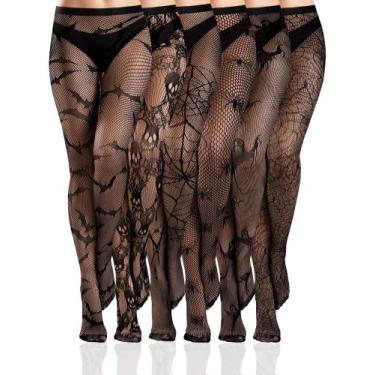 Imagem de Meias Fishnet Ramede Halloween para mulheres, meias de renda x6