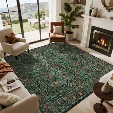 Imagem de Othilic Tapete quadrado verde musgo 15 x 15 - Tapete macio lavável boho floral para sala de estar, antiderrapante, resistente a manchas, botânico, 1,8 m, quadrados, tapetes para quarto, entrada, sala