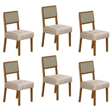 Imagem de Conjunto 6 Cadeiras para Sala de Jantar Pés em Madeira Maciça Liz Bege/Cinza/Freijó