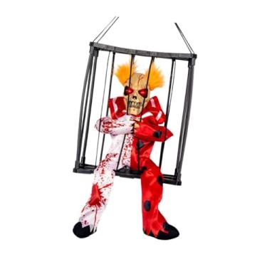 Imagem de Nishiyuenyi Esqueleto falante assustador, gaiola de prisioneiro, brinquedo pendurado de Halloween, brinquedo de esqueleto para festas temáticas, Vermelho Branco
