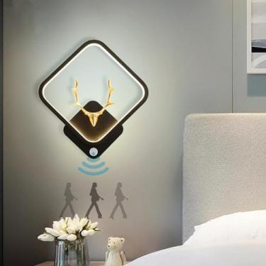 Imagem de Luminária de parede LED minimalista com chifres e detector de movimento, arandela moderna nórdica, 12 W, 3000 K/4000 K, abajur de cabeceira nórdico moderno, noite, interior, criativo, corred