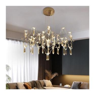 Imagem de Lustre luxuoso, lustres nórdicos de decoração para casa para sala de jantar, lustres pendentes, lâmpadas suspensas para luminárias de teto, iluminação interna, branco frio-dourado 63 cm