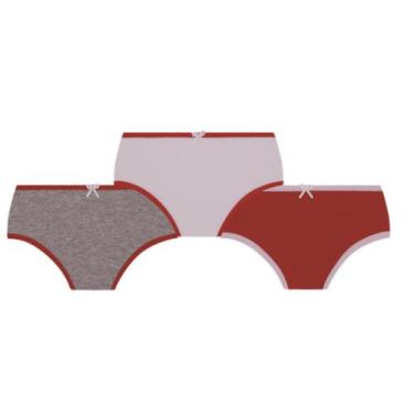 Imagem de Calcinha Lobinha Infantil Básica 18101-089 C/3, Cinza, Branco, Vermelh