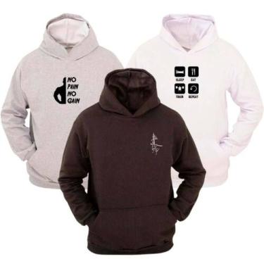 Imagem de KIT 3 Moletom Ragor Algodão Flanelado Blusa Frio Treino, P, Preto, Cin