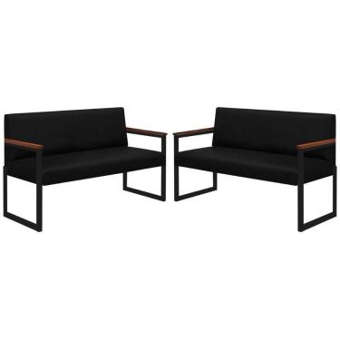 Imagem de Conjunto 2 Sofás De 2 Lugares Niterói Couro Preto Em Metal Preto