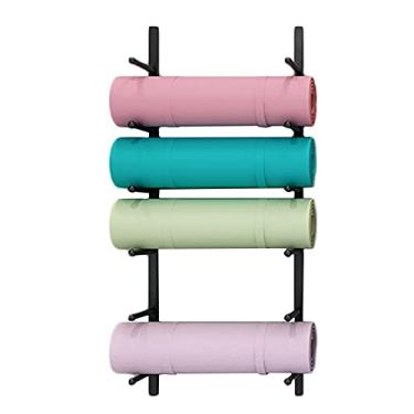 Imagem de Estante de armazenamento de esteira de ioga de metal montado na parede 6 camadas, toalheiro de casa de banho de grande capacidade, organizador de rolos de espuma para escritório, ferro forjado (cor