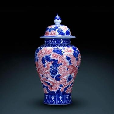 Imagem de AKALNNB Vaso de porcelana azul e branco rústico para decoração de casa, vaso rústico decorado azul e branco, vasos de cerâmica chinesa, jarras de porcelana, jarra de porcelana com tampa para