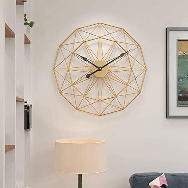 Imagem de WYUYIWH Relógio de parede, relógio artístico, relógios de parede grandes, decoração grande, 48 cm, forma geométrica, metal, dourado, relógio de parede com ponteiro preto, silencioso, sem tique-taque