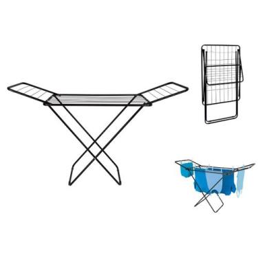 Imagem de Varal de Chão C/Abas Slim Aço Reforçado Dobrável Preto Mor