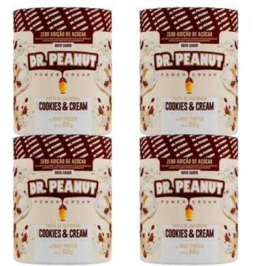 Imagem de 4x Pasta De Amendoim Cookies & Cream C/Whey Isolado 650g-Dr Peanut