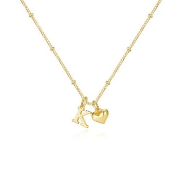 Imagem de M MOOHAM Colar com inicial de coração de ouro para mulheres - Colar com pingente de letra A-Z banhado a ouro 14K delicados colares de coração pequenos colares de inicial presentes de aniversário para