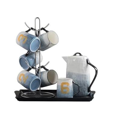 Imagem de Jarro Conjunto de copos domésticos, 6, bandeja copo água, rack aço inoxidável, garrafa fria grande capacidade, conjunto cerâmica