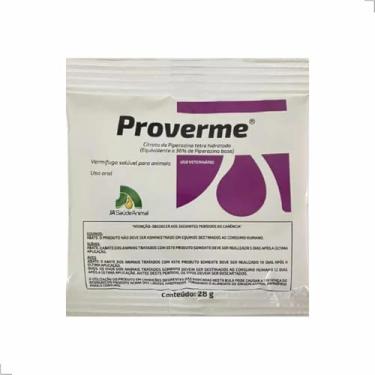 Imagem de Proverme Vermífugo Solúvel em Pó para Aves, Equinos, Suínos e Roedores, Uso Veterinário, Citrato de Piperazina, 28g