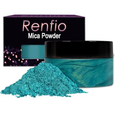Imagem de Renfio Pigmento De Pó Mica 100G, Corante Natural Metálico, Resina Epóxi Mineral Perolada Brilhante Para Pintura, Fabricação Sabão, Bombas Banho Slime, 3,5 Oz - Lake Blue