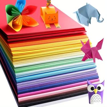 Imagem de 300 folhas de papelão colorido - papel artesanal grosso resistente com 10 cores vibrantes (vermelho, laranja, amarelo, verde, azul, roxo, rosa, preto, branco, marrom) - para origami
