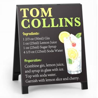 Imagem de Tom Collins Receita Decoração de bar rústico para casa café fazenda placa de coquetel para cozinha bar carrinho acessórios mixologia presente de Natal para bartender homens mulheres novo casal - 14 x