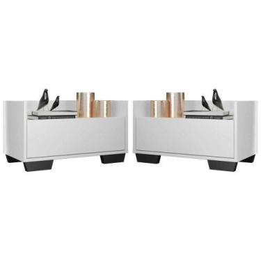 Imagem de Kit com 2 Mesas de Cabeceira 60 Cm com Pés Quadrados Branca - MULTIMOV
