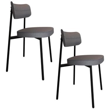 Imagem de Cadeira De Jantar Estofada Kit 2 Ella M25 Linho Cinza - Mpozenato