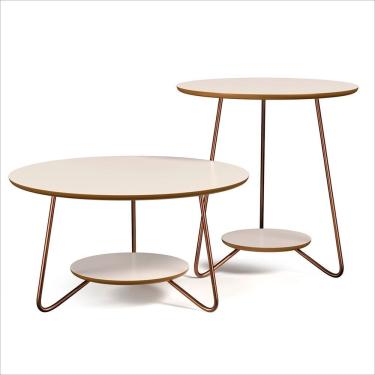 Imagem de Conjunto Mesa De Apoio E Centro Liz Pés De Ferro Ej Móveis Off White-freijó