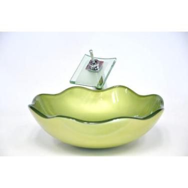 Imagem de Cuba de Vidro Redonda Ondulada 43cm Turim - EKASA, Verde Oliva