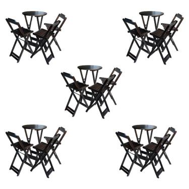 Imagem de Kit 5 Jogos De Mesa Bistrô De Madeira Dobrável Com 3 Banquetas - Tabaco