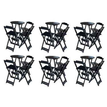 Imagem de Kit 6 Jogos De Mesa Bistrô De Madeira Dobrável Com 3 Banquetas - Preto