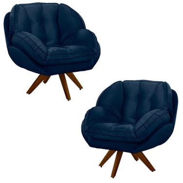 Imagem de Kit 2 Poltronas Decorativas Giroud Veludo Azul Marinho