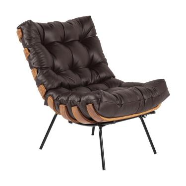 Imagem de Poltrona Sala de Estar Costela Couro Marrom Gran Belo