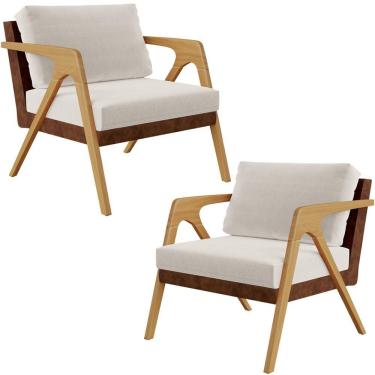 Imagem de Kit 02 Poltronas Pietra L02 Couríssimo Marrom Linho Cru