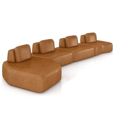 Imagem de Sofá Ilha Modular Para Sala Living Orgânico 620cm Angra K01 Couríssimo Camel - Lyam Decor
