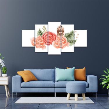 Imagem de Kit Placas Quadros Decorativos 5 Pç 3d Borda Infinita Flores