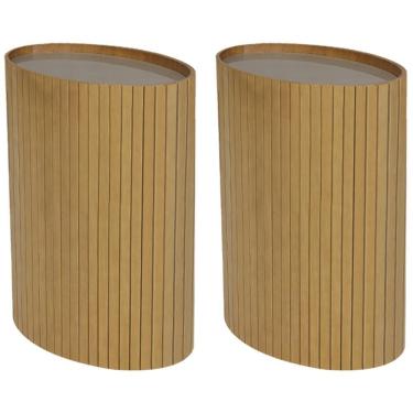 Imagem de Kit 2 Mesa Apoio Lateral Oval Tampo Vidro Glow Madeira Amendoa Nacc Amendoa