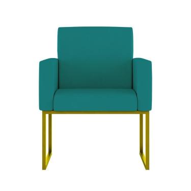 Imagem de Cadeira Poltrona Moderna Com Base De Ferro Dourado Reforçada Cor: Azul Turquesa